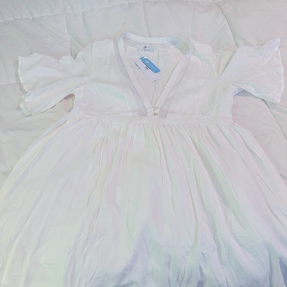 Summer dress perfect for beach! White with lace detail